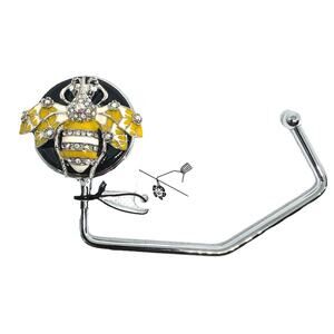 BUMBLE BEE JEWELED PURSE HOOK HANDBAG HOLDER YELLOW CRYSTAL TABLE HANGER